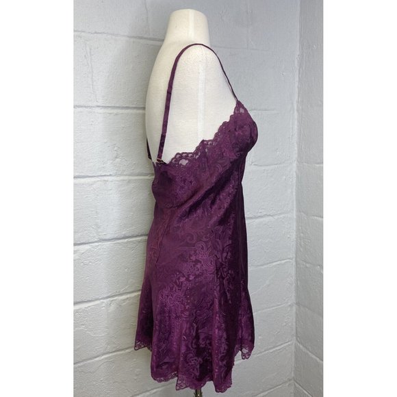 VTG Victorias Secret Gold Label Purple Damask Sleep Shirt Chemise Set Med M/L - Picture 3 of 12